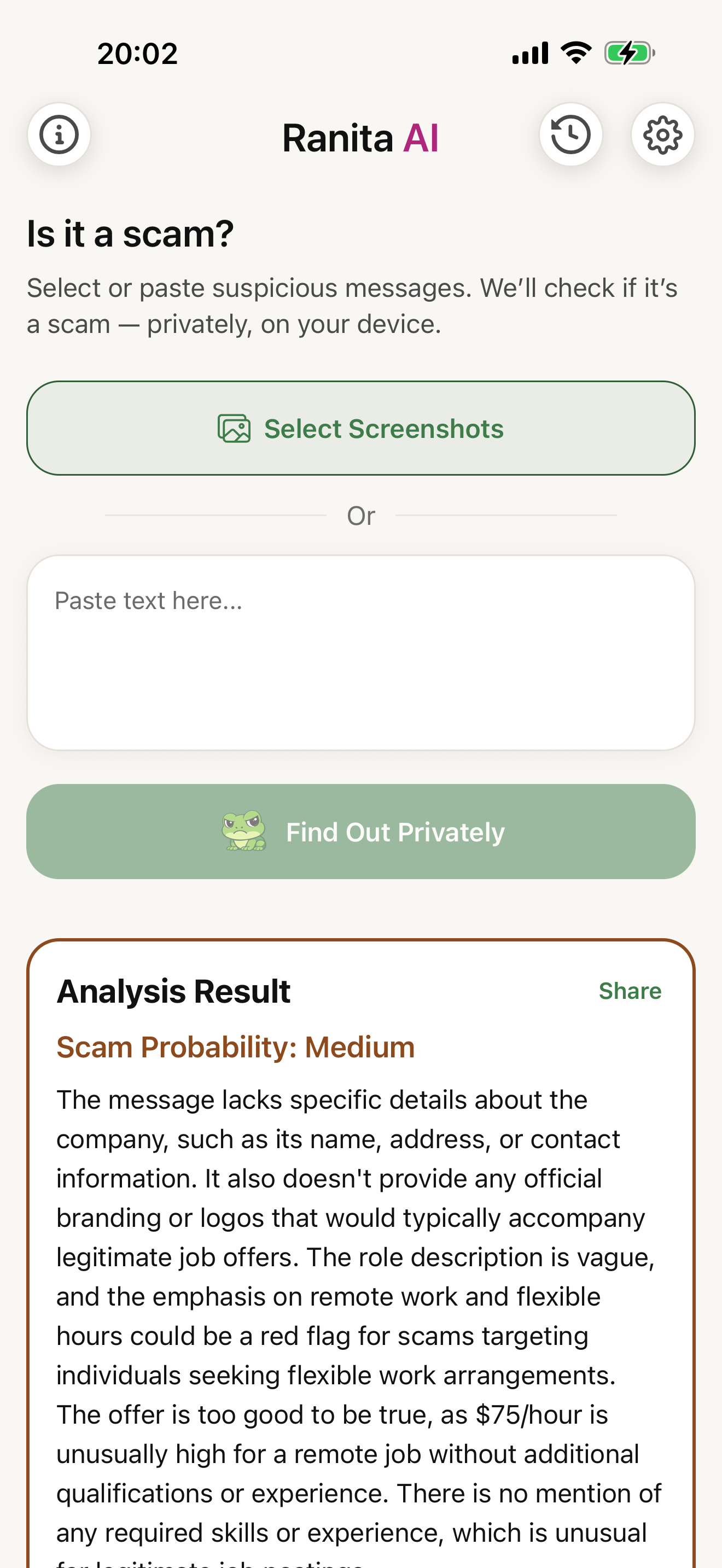 Ranita AI app screenshot